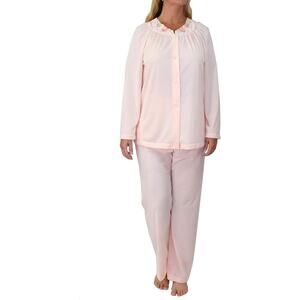 Shadowline Long Sleeve Peach Pink 2 Piece Pajama Set Sleepwear NWT 46, 2X